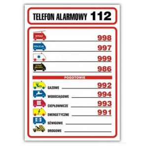 Znak Tabliczka telefonów alarmowych