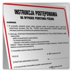 Znak Instrukcja postępowania w przypadku powstania pożaru