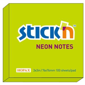 Karteczki samoprzylepne Stick`n 76x76 zielony neon