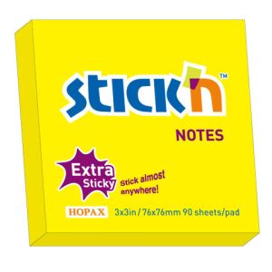 Karteczki samoprzylepne Stick`n Extra Sticky 76x76 żółty neon