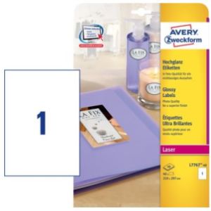 Etykiety samop. Avery Zweckform 210x297 błyszczące L7767 40ark